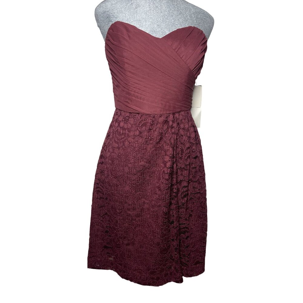 Davids Bridal Strapless Wine Lace Short Dress Size 2 NWT